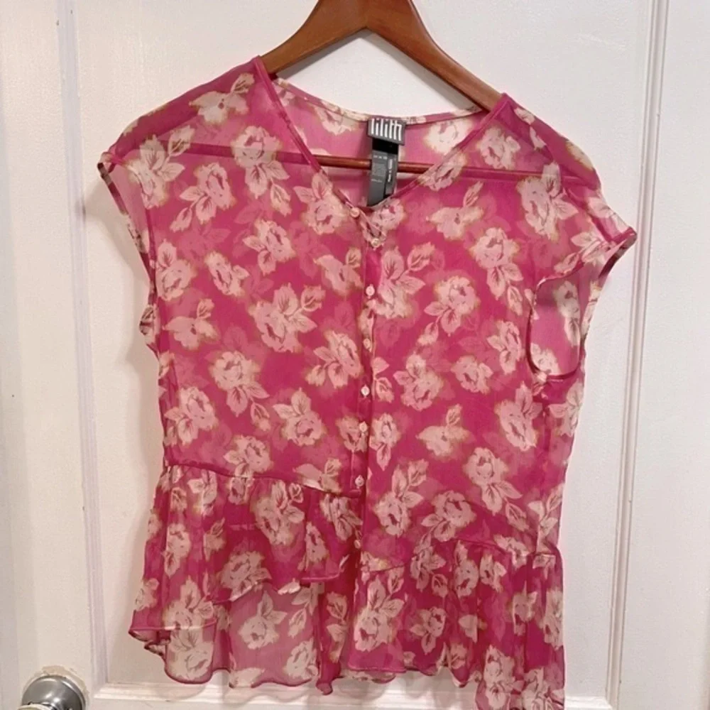 Lilith sheer asymmetrical silk floral top